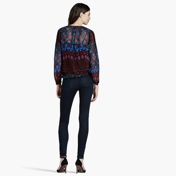 NWT Lucky Brand Vibrant Geo Peasant Top - Picture 2 of 7